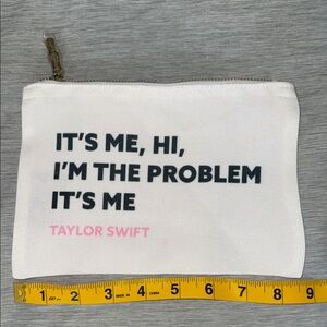 NEW Taylor Swift White Pouch with Black and Pink Text. Bamboo gold hardware
